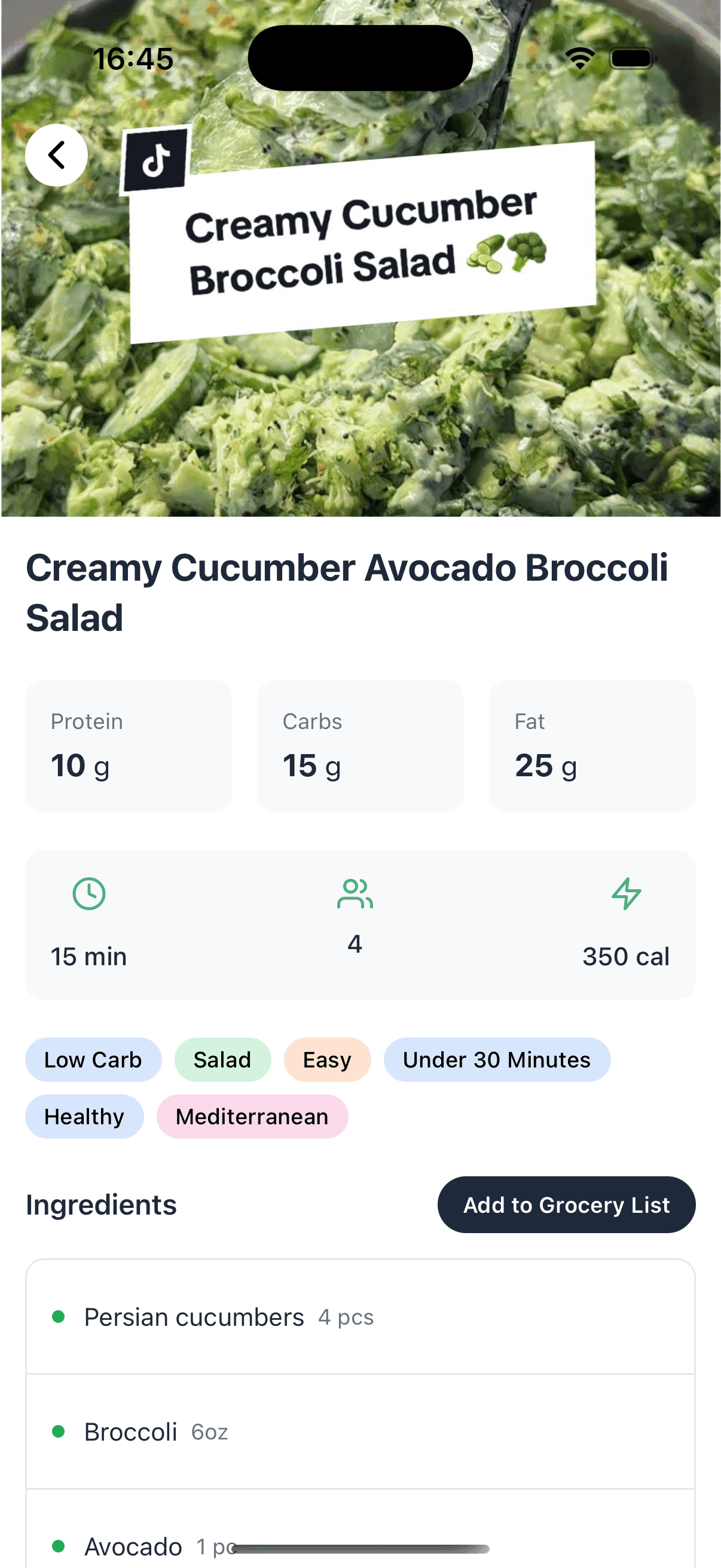 Recipe One App – Recipe view